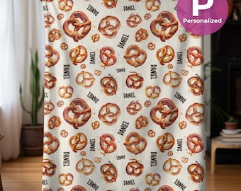Personalized Pretzel Plush Fleece Blanket Custom Name Funny Throw Blanket Customized Birthday Gift Customizable Pretzel Food Lover Blanket