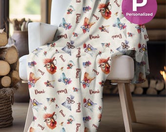 Personalized Funny Chicken Fleece Blanket Customized Poultry Name Velveteen Plush Throw Blanket Custom Humorous Chicken Nursery Decor Throw
