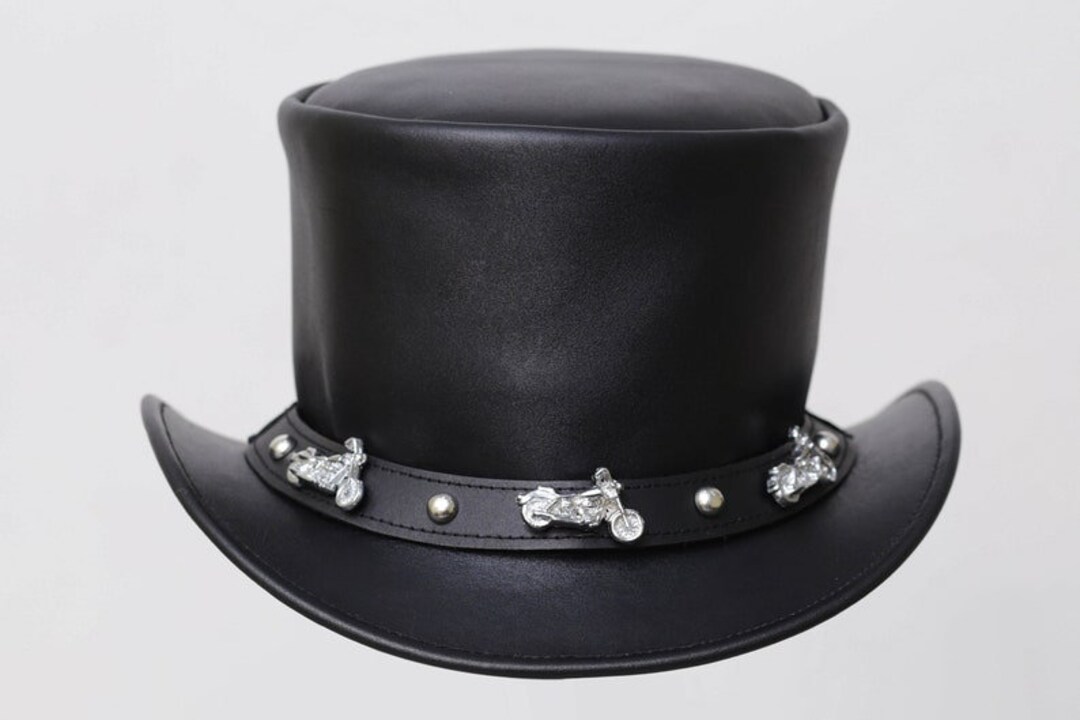Top Hat Men Top Hat Black Leather New Motorcycle Band Rider - Etsy