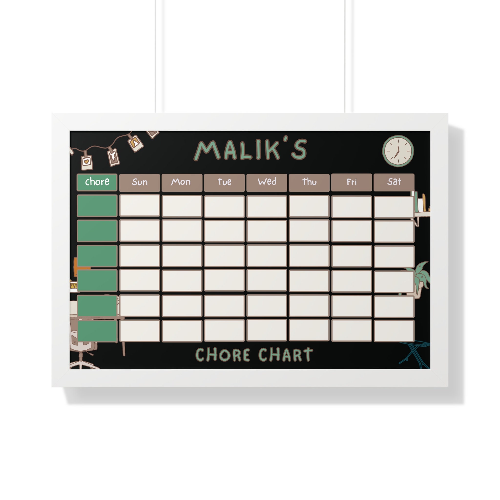 Personalized Custom Framed Chore Chart horizontal, Reusable Chore Chart ...