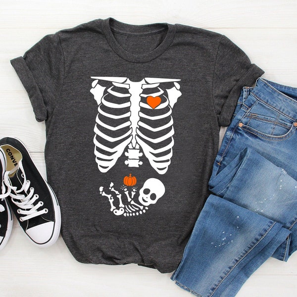 Skeleton Maternity Halloween Shirt, Pregnant Skeleton Shirt, Halloween Pregnancy Shirt, Halloween Maternity Shirt, Skeleton Pregnancy Outfit