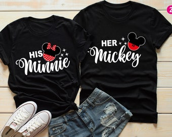 Her Mickey His Minnie Shirt, Christmas Gift Lovely Tees Shirt,  Matching Love Couples Shirt,  Honeymoon Shirt, Disney Love Shirt