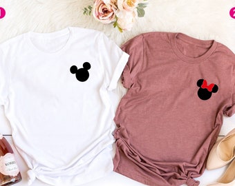 Disney Pocket Mickey And Minnie Head Shirt, Mickey And Minnie Ear Shirt, Disneyworld Shirts, Disney Trip Shirt, Disneyland, Minnie Shirt