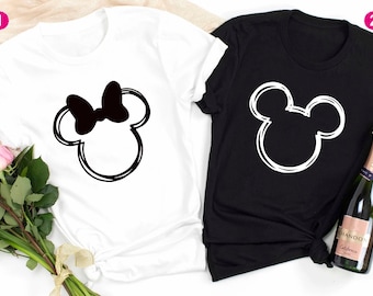 Chemise Disney pour femme, chemise Mickey Outline, chemise Disneyworld, chemise Disneyland, chemise Disney Couples, tee-shirt Mickey, chemise famille Disney