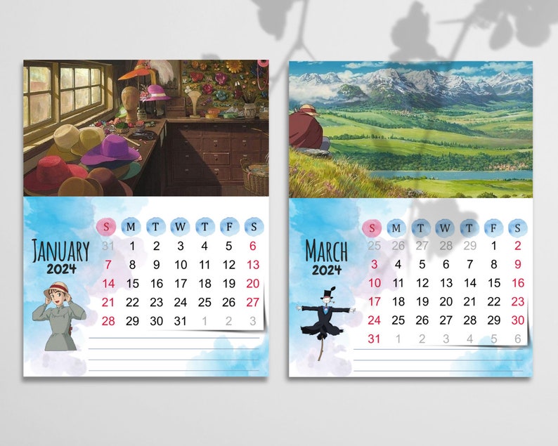 2024 Calendar, Howl's Moving Castle, Studio Ghibli Printable Wall