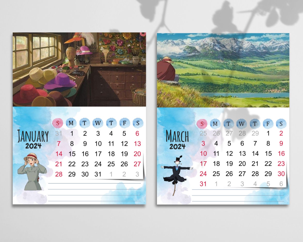 2024 Calendar, Howl's Moving Castle, Studio Ghibli Printable Wall Calendar  - Etsy