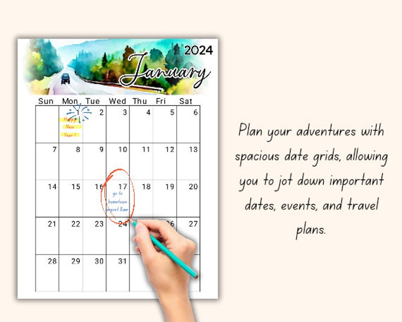 2024 Calendar Travel & Adventure Printable Etsy