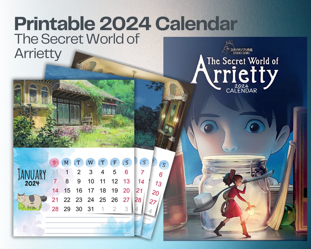 2024 Calendar, the Secret World of Arrietty, Studio Ghibli Printable ...