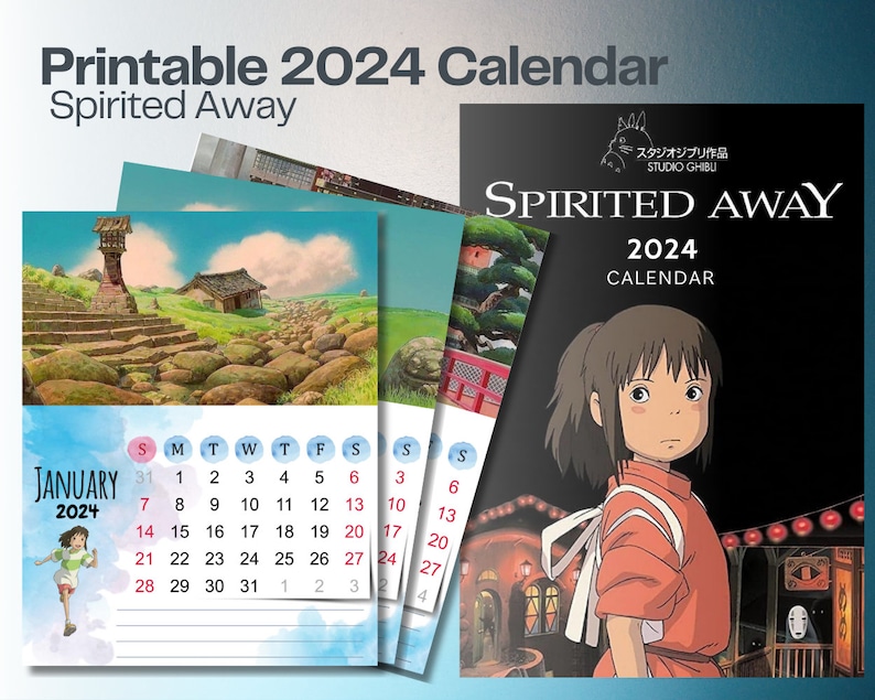 2024 Calendar, Spirited Away, Studio Ghibli Printable Wall Calendar Etsy