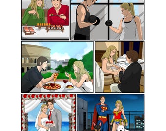 Personalized Funny Comic Book Strip, Couple Romantic Superhero Anniversary Gift, Emotional Storytelling
