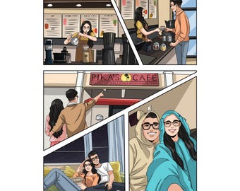 Personalized Romantic Comic Couple, Custom Comic Book, Illustrated Love Story