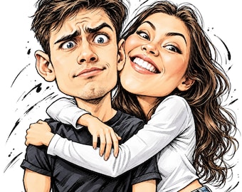 Custom Caricature Portrait from Photo, Funny Personalized Drawing, Digital Gift