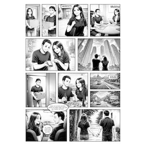Custom Black and White Comic Book Gift, Personalized Anniversary Illustration
