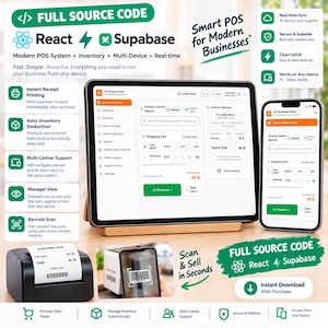 Code source complet du système de point de vente | Application React Supabase Business | Kit de démarrage SaaS | Téléchargement numérique instantané image 2