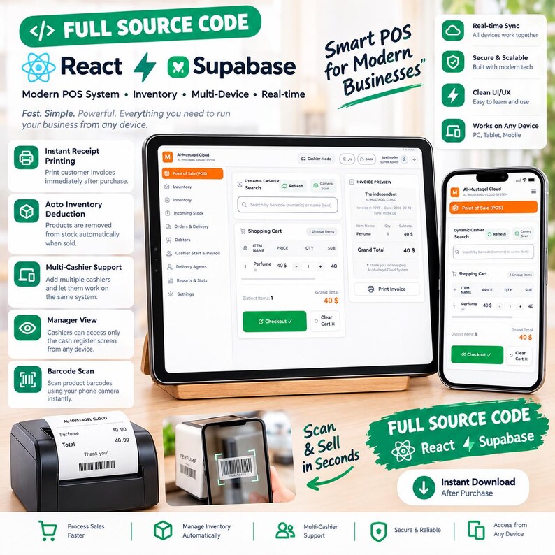 Code source complet du système de point de vente | Application React Supabase Business | Kit de démarrage SaaS | Téléchargement numérique instantané image 2