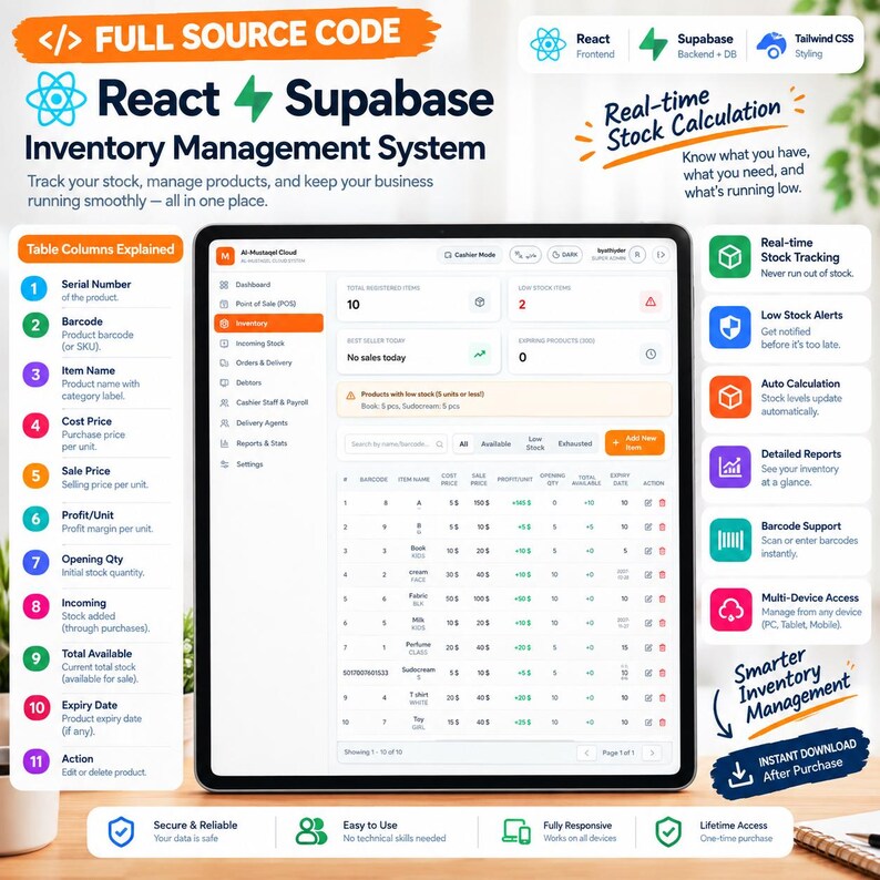 Code source complet du système de point de vente | Application React Supabase Business | Kit de démarrage SaaS | Téléchargement numérique instantané image 4
