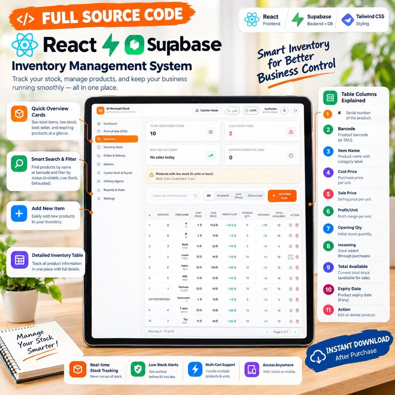 Code source complet du système de point de vente | Application React Supabase Business | Kit de démarrage SaaS | Téléchargement numérique instantané image 3
