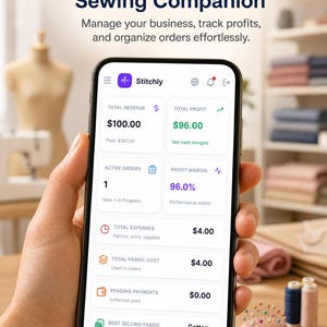 Stitchly - Aplicación de gestión de negocios de costura - Acceso de por vida - Pedidos, clientes, inventario de telas (árabe e inglés)