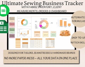 Sewing Business Tracker | Fabric Inventory and Orders | English & French | Suivi Couture Google Sheets
