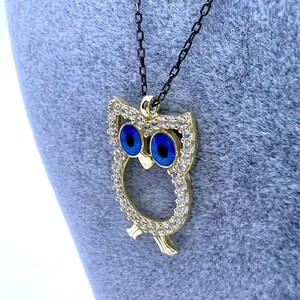 925 Sterling Silver Owl Necklace - Zircon Pendant Necklace for Women - 14K Gold Plated Necklace - Layering Necklace - Gift for Her