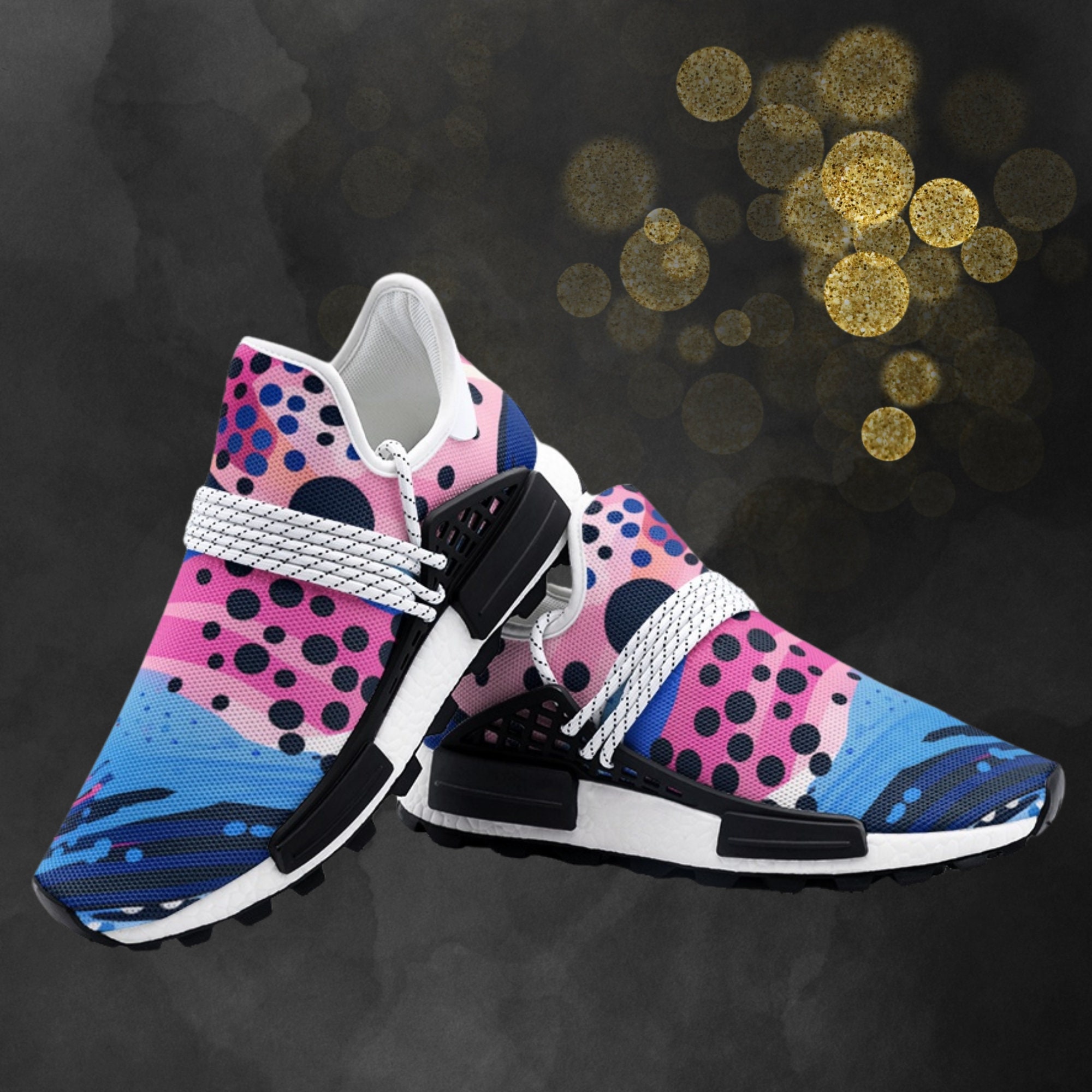 Zapatilla ligera unisex abstracta rosa azul, zapatilla abstracta rosa azul, zapatillas bastante rosas, zapatillas bastante azules, zapatillas de arte