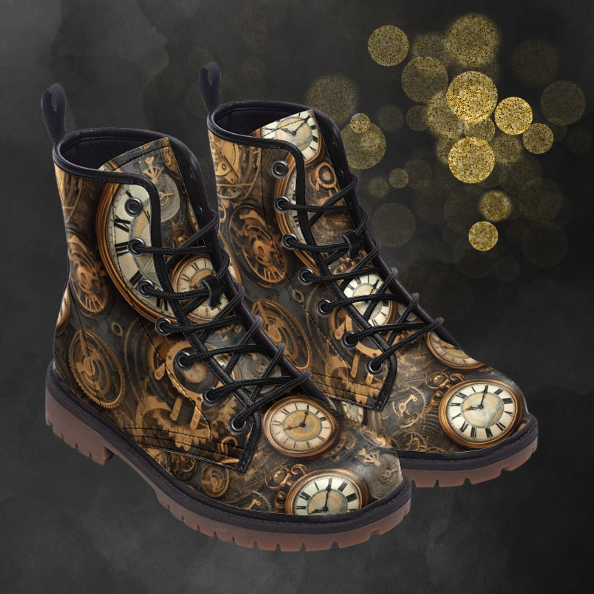 Steampunk Watches Light Leather Boots Unisex Spring Summer Fall Winter Boots Retro Painted Steam Punk Shoes Unique Festival Footwear