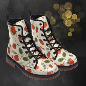 Vintage Strawberry Leather Boots: Spring Summer Winter Light Boots, Retro Fruit Painted Shoes & Festival Footwear for your Signature Look