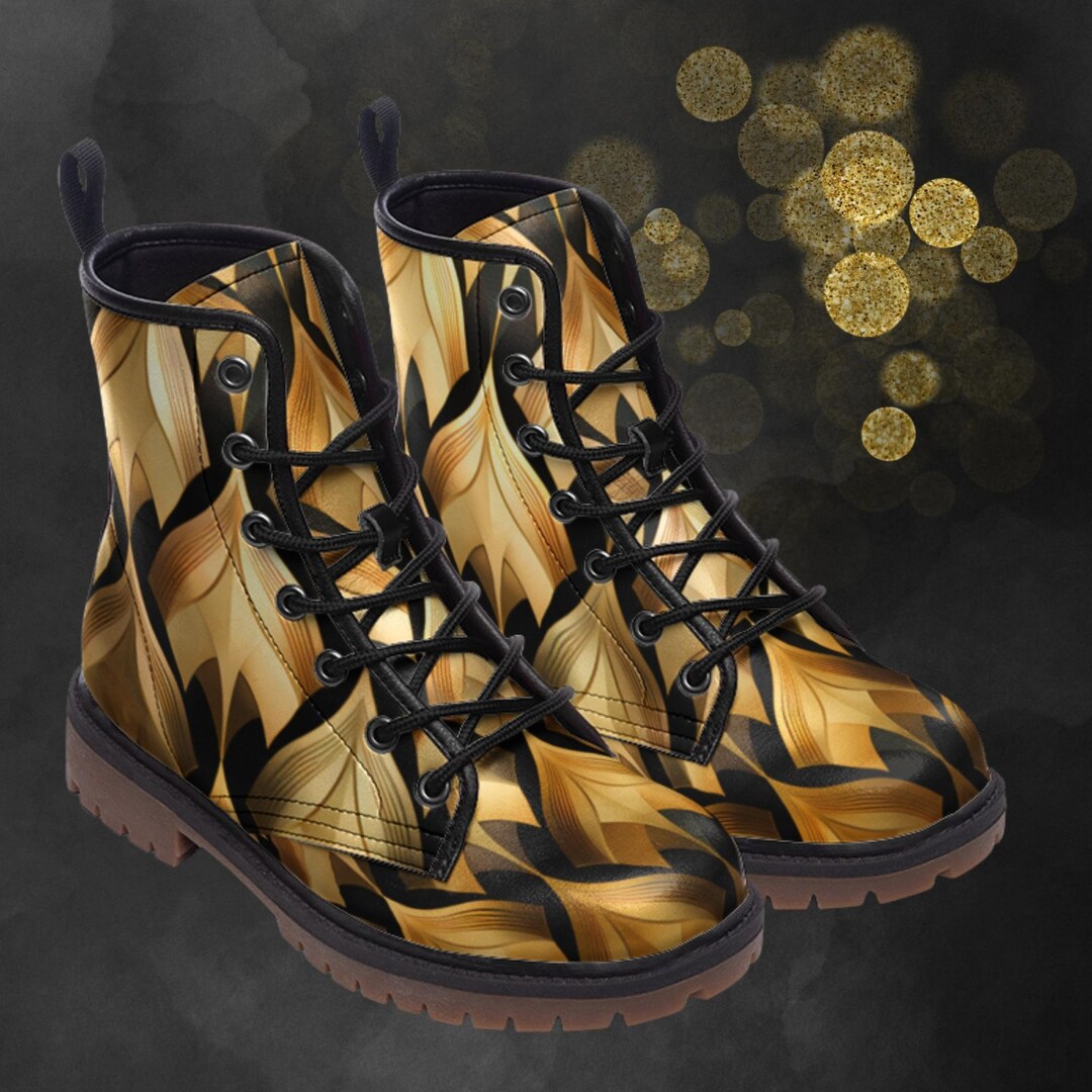 Pattern For Combat Boot 70s Retro Pattern Combat Boots, Unisex Beige Painted Shoes & Vintage ...