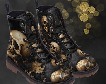 Gothic Skulls Light Leather Boots, Dark Pirate Painted Shoes, Unisex Spring Summer Fall Winter & Festival Footwear for Your Signature Look