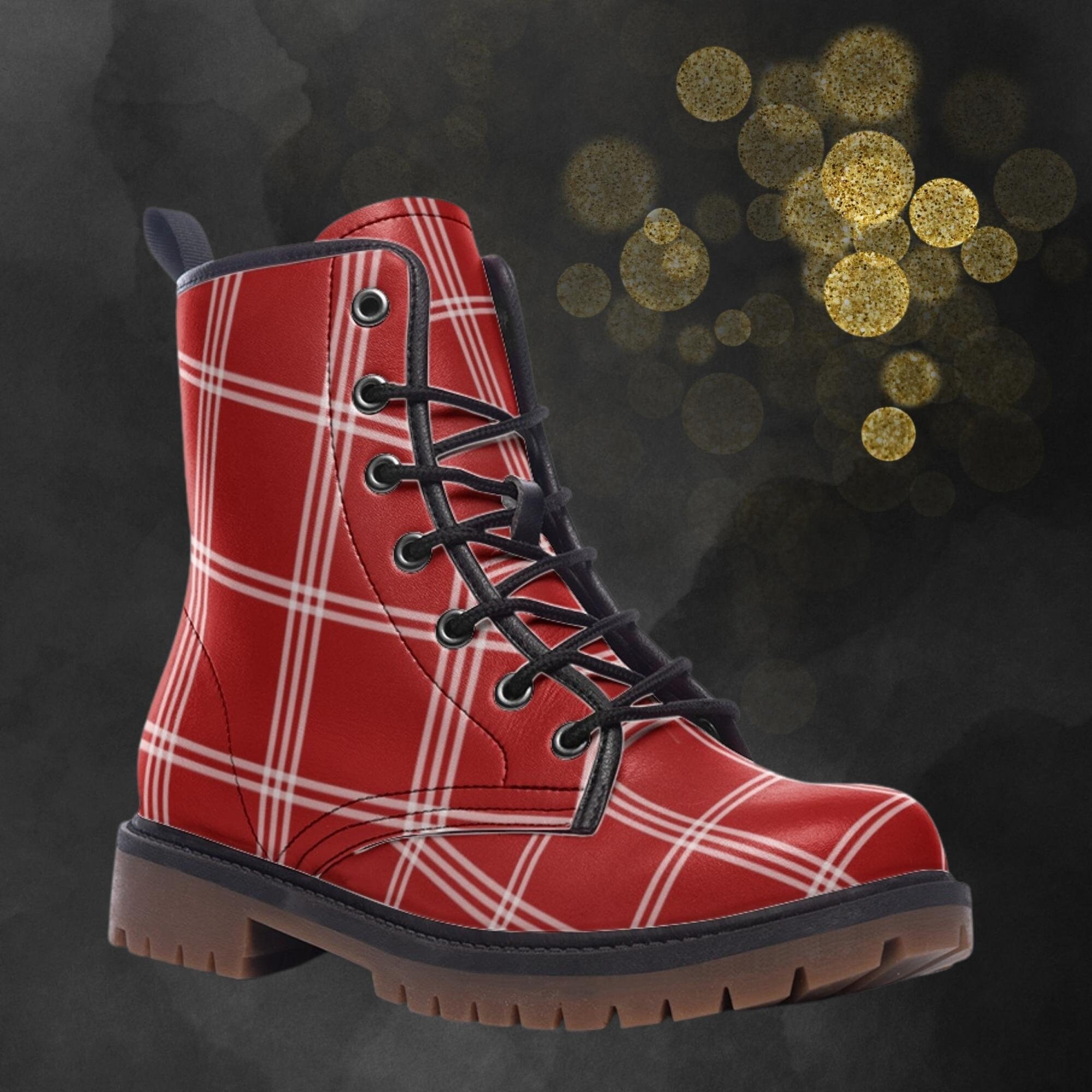 Red Paisley Pattern Print Men Women Leather Boots