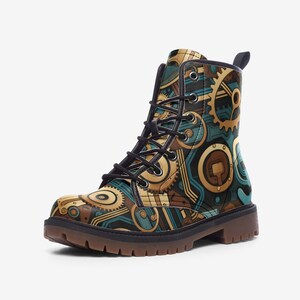 Steampunk Casual Leather Boots, Mechanic Painted Unisex Shoes, Festival Footwear & Combat Boots, Unique Gift For Spring Summer Fall Winter image 8