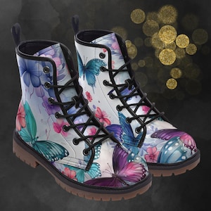 Colorful Butterfly Leather Boots: Light Floral Spring Boots, Butterflies Painted Shoes and Festival Footwear for Your Signature Look