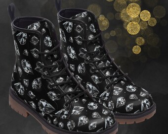 Diamonds Light Leather Boots, Unisex Gemstones Luxury Print, Spring Summer Fall Winter Painted Shoes & Festival Footwear for Signature Look