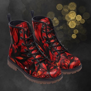 Airbrush Painting Leather Boots: Spring Summer Fall Winter Light Boots, Floral Red Painted Shoes & Festival Footwear for a Signature Look