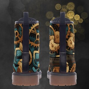 Steampunk Casual Leather Boots, Mechanic Painted Unisex Shoes, Festival Footwear & Combat Boots, Unique Gift For Spring Summer Fall Winter image 4
