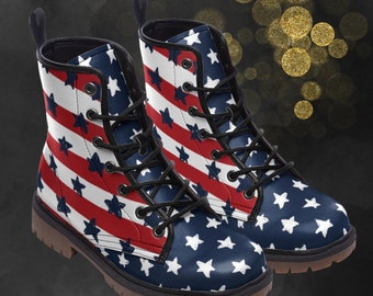 American Flag Leather Boots: 4th July Light Summer Boots, Stars Painted Shoes and Festival Footwear for Your Signature Patriotic Look