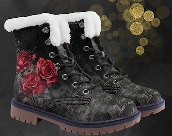 Dark Romantic Love Letter Winter Boots, Gothic Roses Painted Shoes, Unisex Fashion Comfort Chukka Boots, Faux Leather Festival Footwear