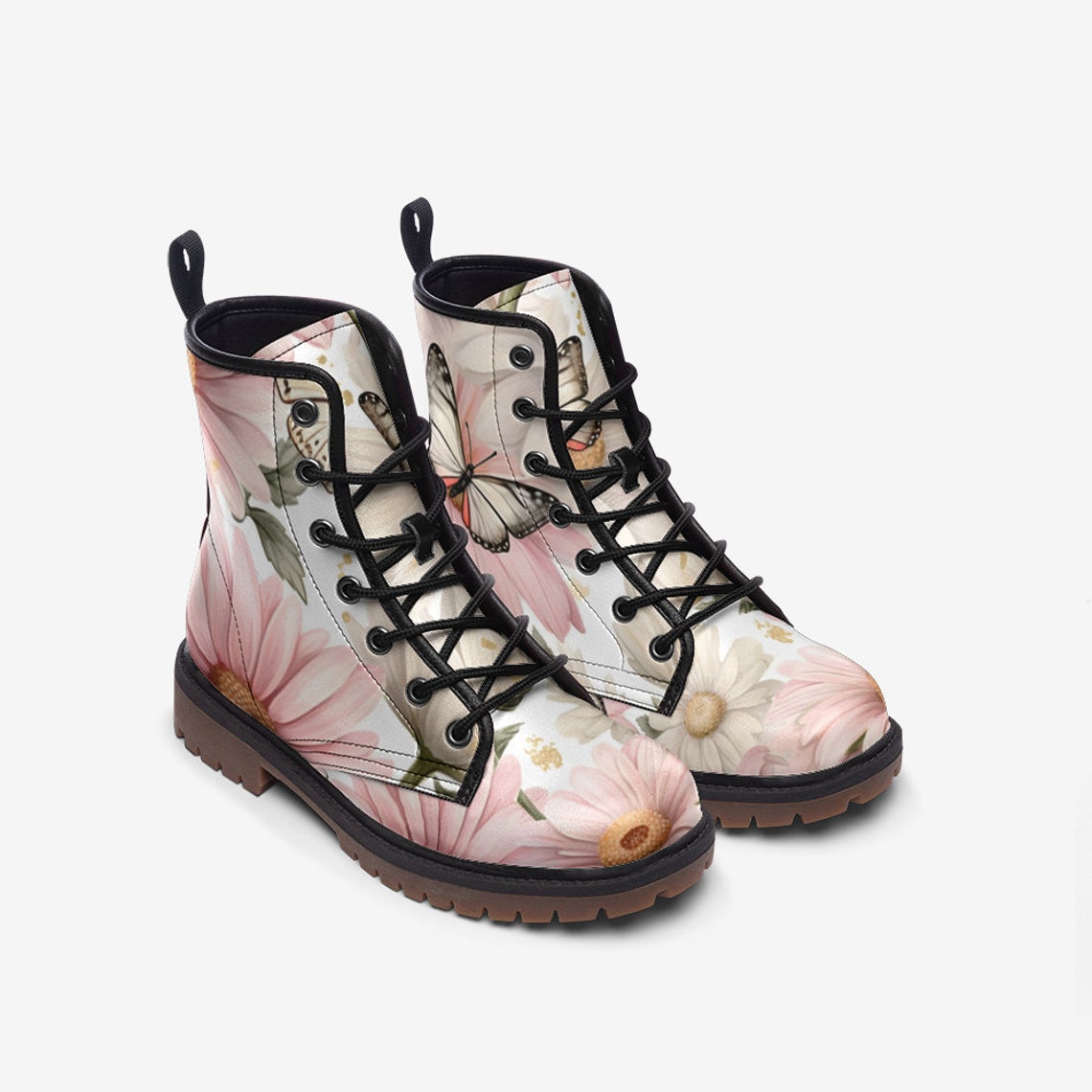 Purple Butterfly Pattern Print Men Women Leather Boots main image 1