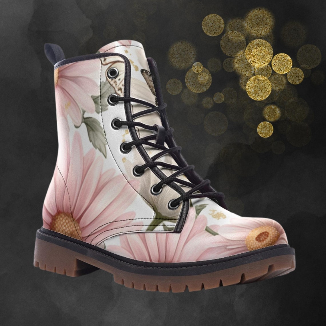 Blue And Pink Butterfly Print Men's Boots