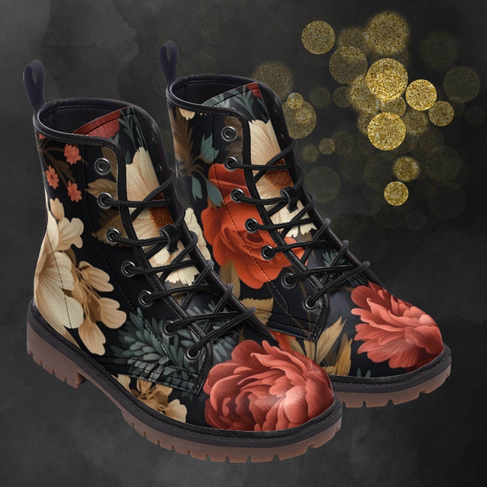Botas de cuero con arreglo floral: botas vintage de primavera