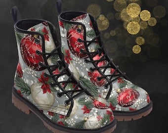 Christmas Balls Leather Boots: Xmas Snow Ornaments Winter Light Boots, Holiday Painted Shoes and Festival Footwear for Your Signature Look