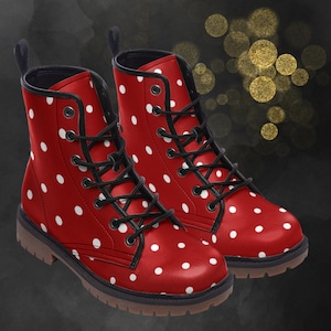 Polka Dots Leather Boots: Light Winter Premium Boots, Red Painted Retro Shoes and Festival Footwear for Your Signature Look, Perfect Gift