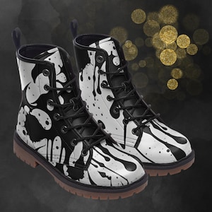 Color Splash Leather Boots: Black White Spring Summer Fall Winter Light Boots, Painted Shoes and Festival Footwear for Your Signature Look