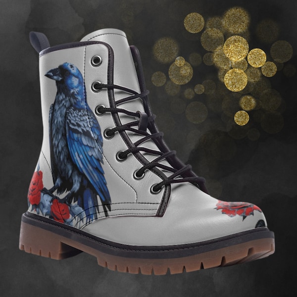 Blue Raven Leather Boots: Spring Summer Fall Winter Light Boots, Gothic Roses Silver Painted Shoes & Festival Footwear for a Signature Look