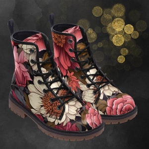 Big Flowers Leather Boots: Floral Spring Summer Light Boots, Vintage Plant Flower Painted Shoes & Festival Footwear for Your Signature Look