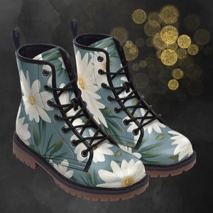 Daisy Spring Leather Boots: Floral Light Leather Painted Shoes With Flowers & Festival Footwear for Your Signature Look, Perfect Gift
