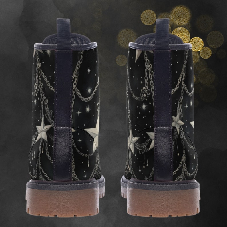 Emo Footware White Stars & Silver Chains Light Leather Boots, Unique Spring Summer ...