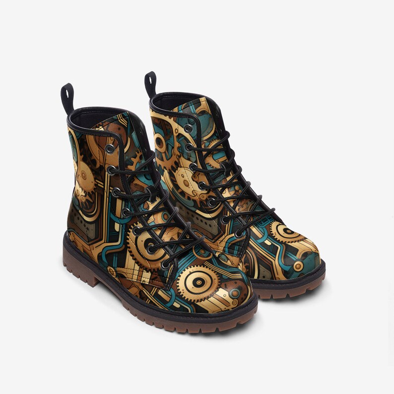Steampunk Casual Leather Boots, Mechanic Painted Unisex Shoes, Festival Footwear & Combat Boots, Unique Gift For Spring Summer Fall Winter image 7