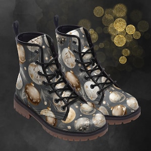 Christmas Decor Leather Boots: XMas Winter Light Boots, Festive Balls Painted Shoes and Festival Footwear for Your Unique Signature Look