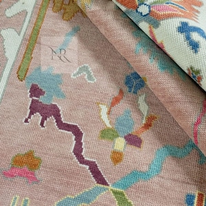 Pink Turkish Oushak Hand Knotted Rug 4x6, 5x8, 6x9, 8x10, 9x12, 10x14 ft Handmade Rugs for Living Room - Antique Contemporary rug